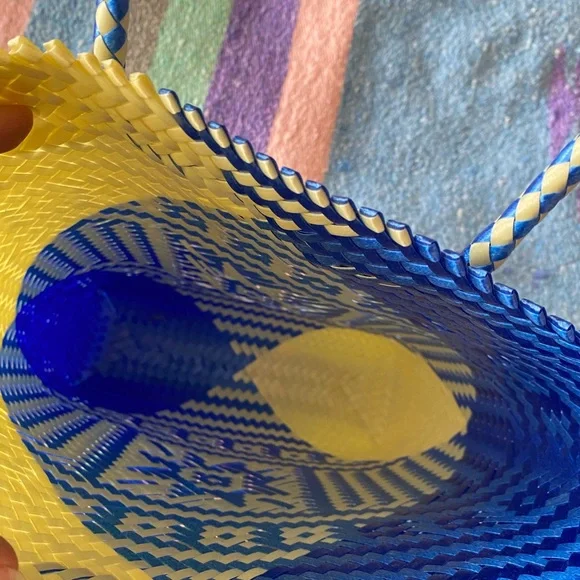 Oaxacan Handwoven Blue & White Tote Bag Purse - Picture 5 of 8